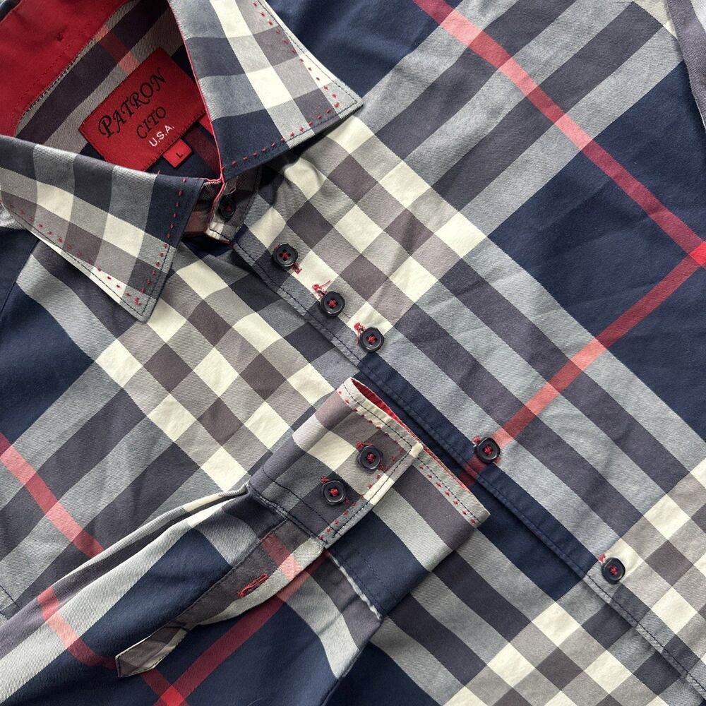 Patron Cito Red Label Mens Western Button Up Sz  L Long Sleeve Shirt Red Plaid